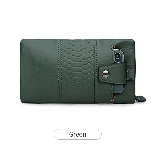 Xiangyin Leather Phone Wallet Women Long Clutch Multifunctional Soft Leather Zipper Green - Shop at LoveMi