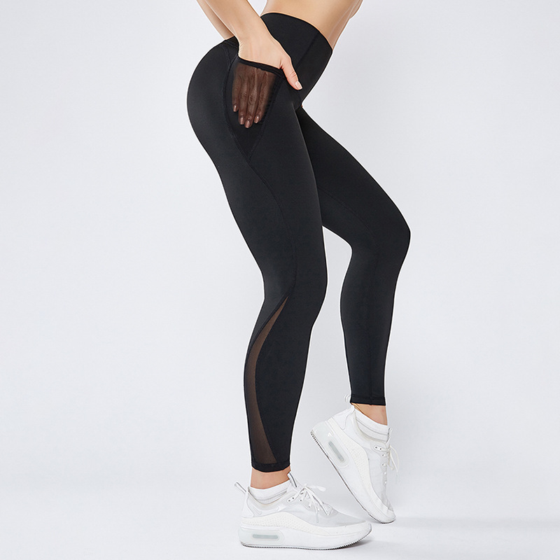 Title 5, Damen Yoga Hose mit Mesh-Stitching, hoher Taill...