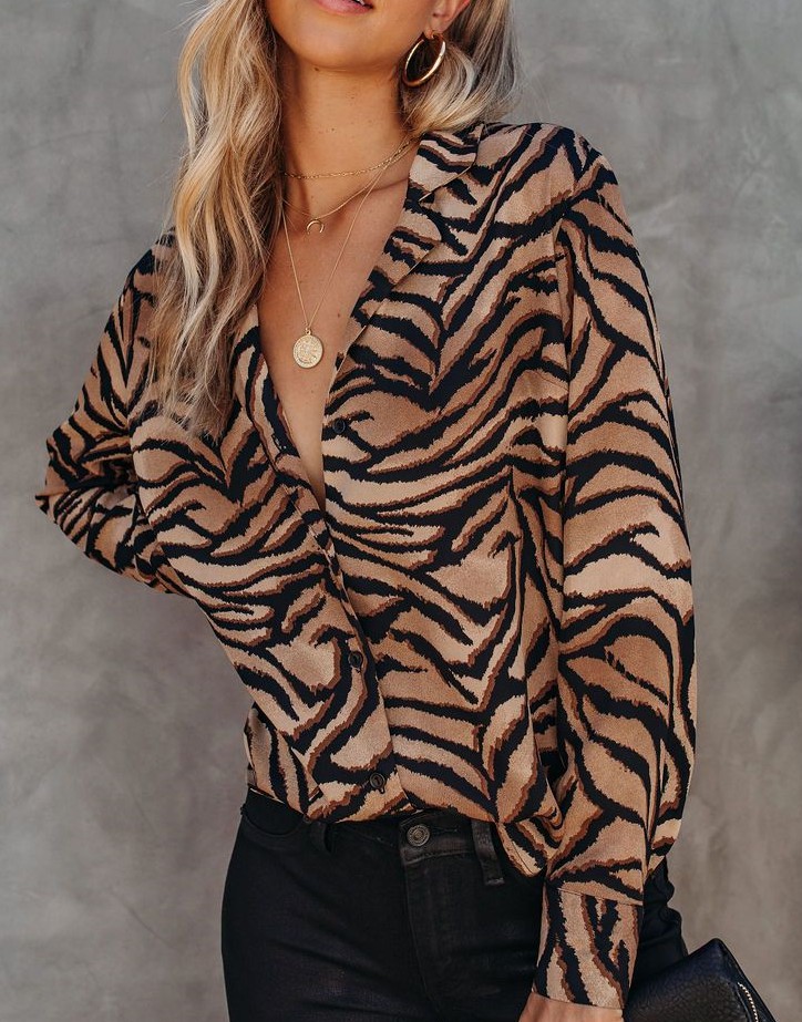 European And American New Style Suit Collar Long Sleeve Shirt