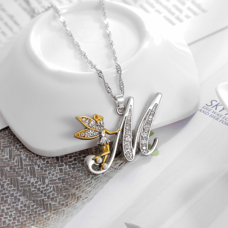 Fashion Diamond Flower Fairy Necklace With 26 English Letters