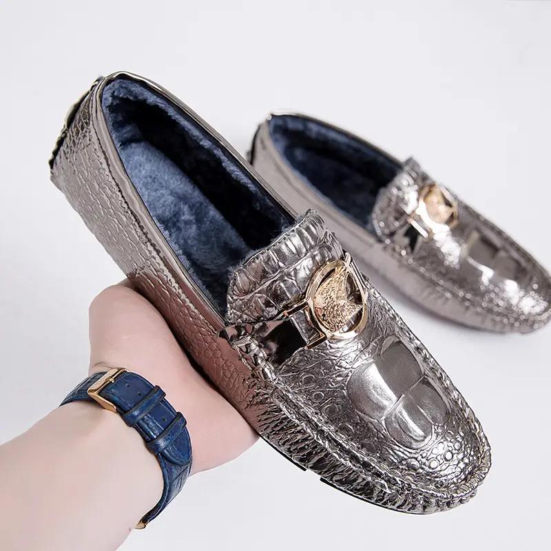 Plus Size Peas Shoes Men Plus Velvet Casual Lazy Shoes Trendy Warm Large Cotton Shoes