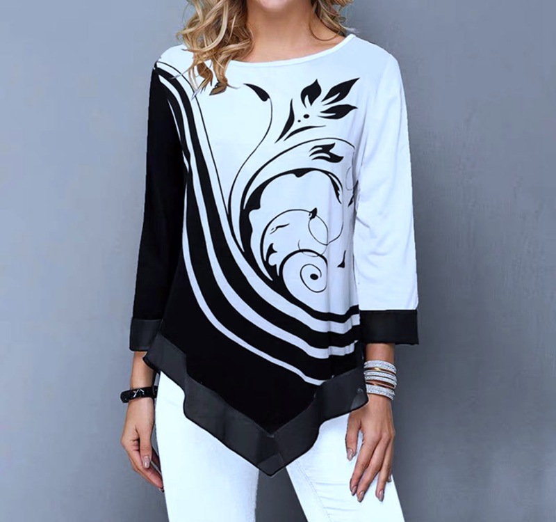 Round Neck Loose 3D Printing Ladies Long Sleeves