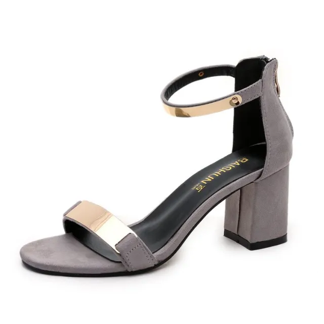 Korean Sandals Flat Thick Heel Women's Solid Color Shoes Grey - Shop at LoveMi