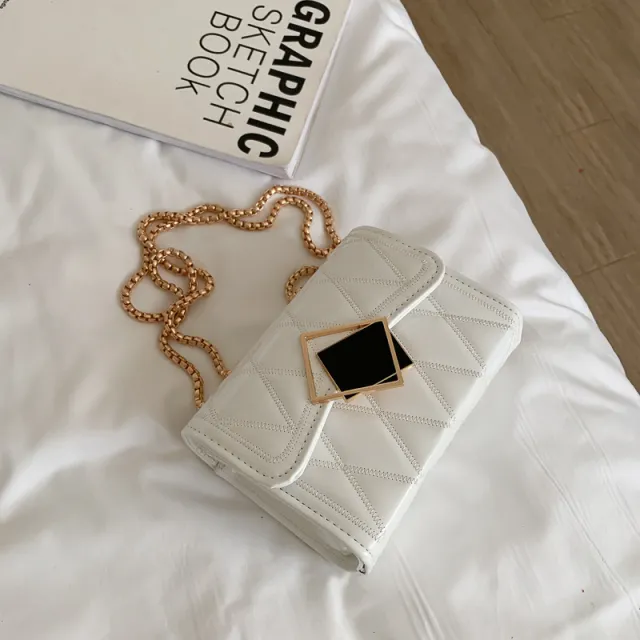 Messenger Bag Rhombic Chain Fashion Small Square Bag White - Shop at LoveMi