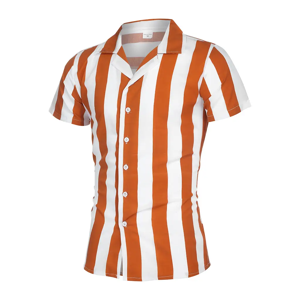 Striped Color Block Slim Fit Shirt Men's Short-sleeved Shirt