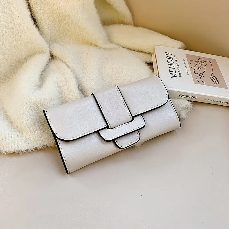Long Wallet Female Personality Leather Clutch - Beige