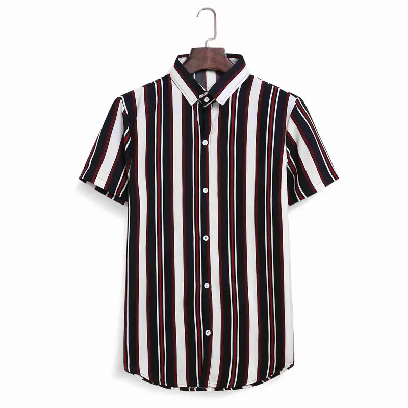 Men's Casual Beach Street Style Fashion Striped Color Block Short Sleeve Shirt