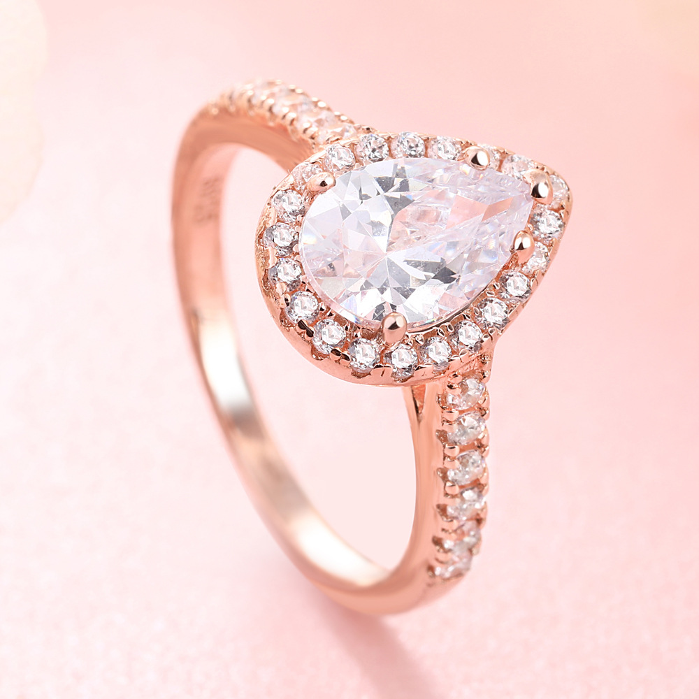 Water Drop Sterling Silver Ring Women's Zircon Proposal Ring Ring Production