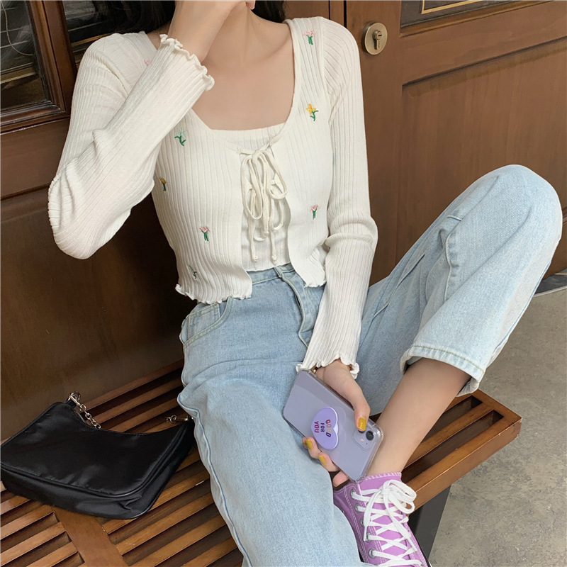 Stitching Fake Two-Piece Knitted Cardigan Women