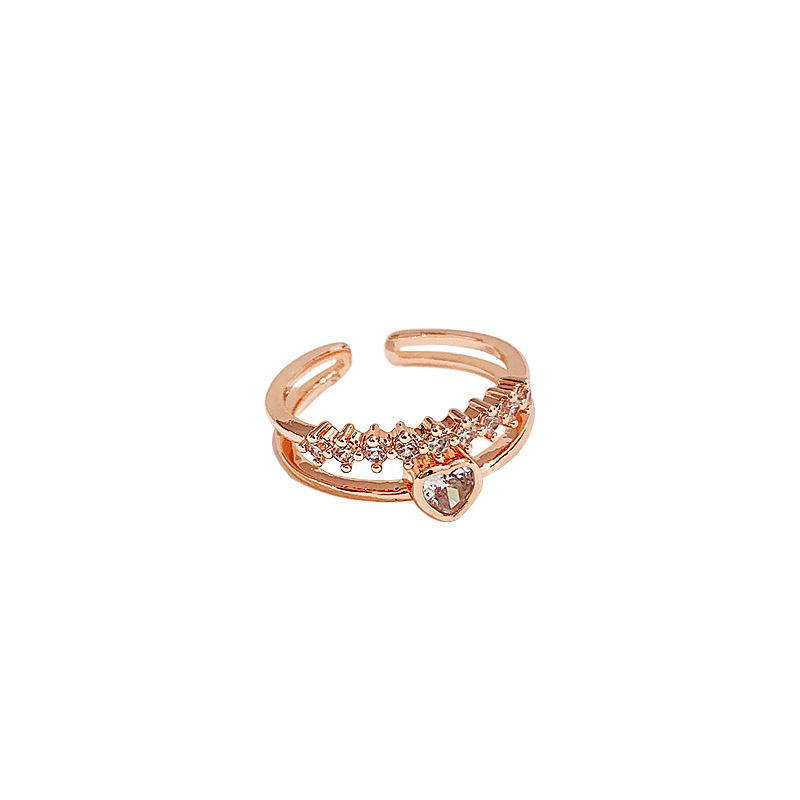 Index Finger Diamond Ring Light Luxury Zircon Double Heart Ring