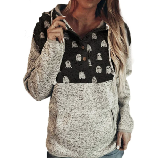 Christmas Print Pullover Hooded Ladies Sweater