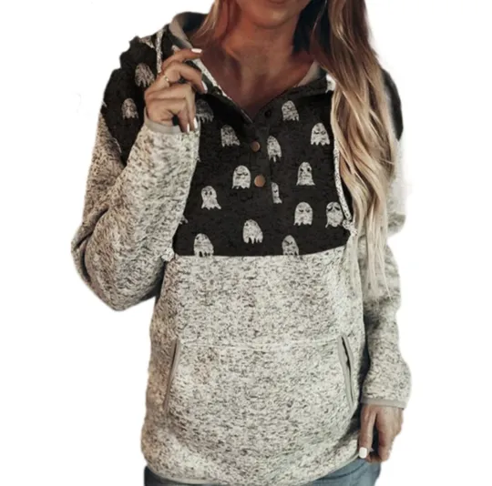 Christmas Print Pullover Hooded Ladies Sweater Grey - Shop at LoveMi