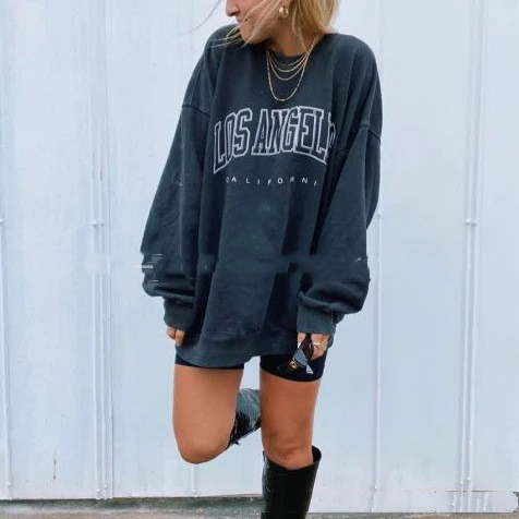 Casual letter print loose European beauty blouse