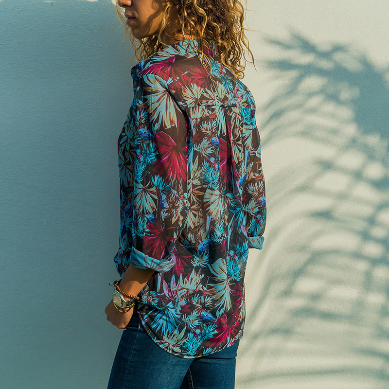 Fashion Print Hollow-out Sexy See-through Shirt