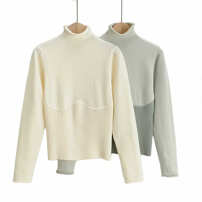 Temperament High Neck Long Sleeve Stitching Bottoming Sweater Women
