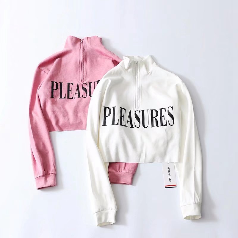 Women's Suede Letter Print Zipper Small High Neck Long Sleeve Sports Top
