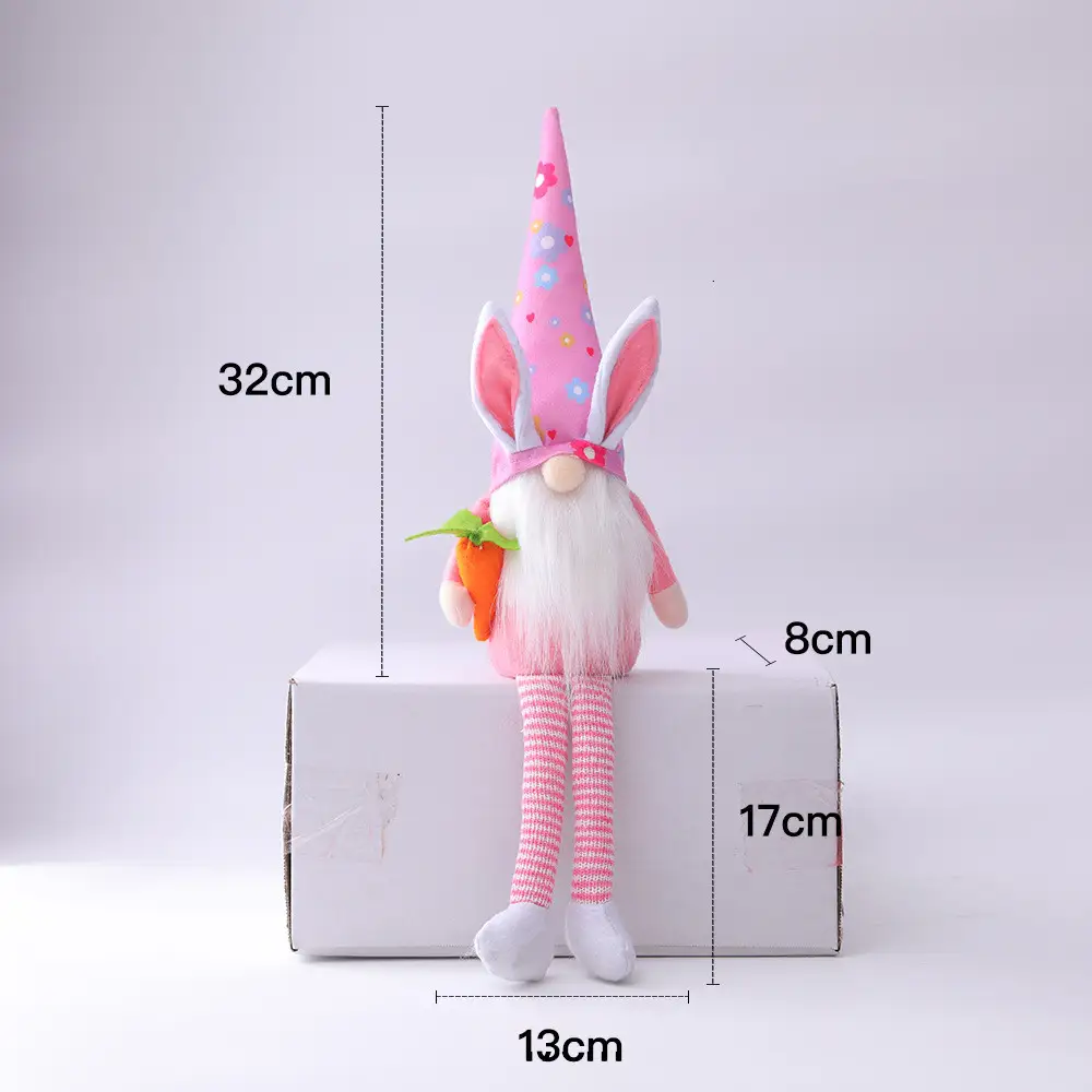 Bunny Elf Hold Egg Plush Cloth Doll Harvest Easter Rabbit Gnome Doll Long Mustache Faceless Slender Legs Bunny Elf