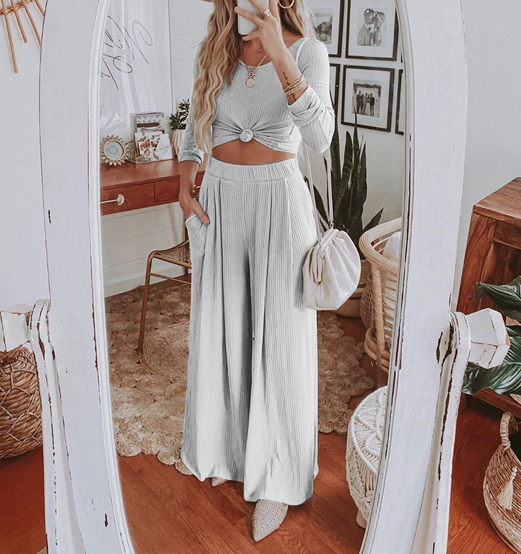 Round Neck Long Sleeve Two-Piece Slim Jumpsuit