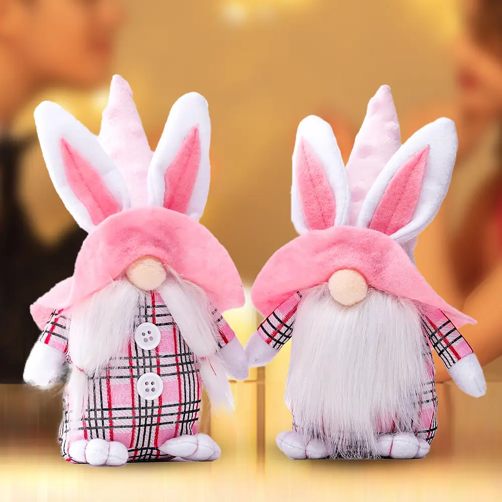 Pink-eared Plaid Bunny Dwarf Doll Elf Doll Ornaments