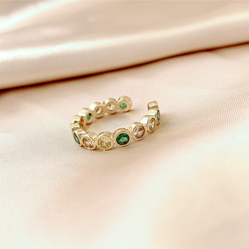 Temperament Retro Delicate Round Diamond Index Finger Ring Net Red All-match Full Diamond Green Open Tail Ring