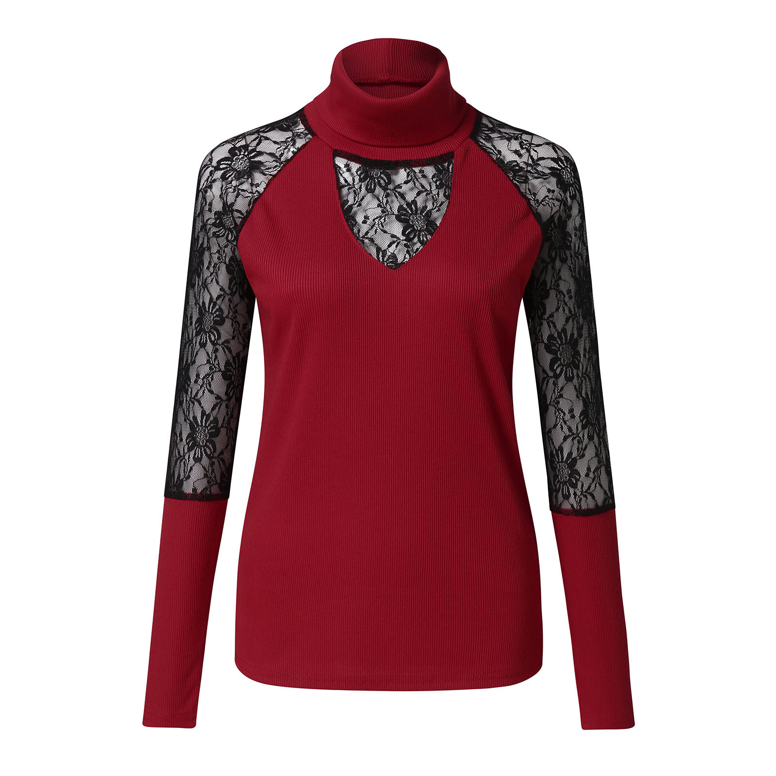 Title 2, Long Sleeve Lace Patchwork Slim Top