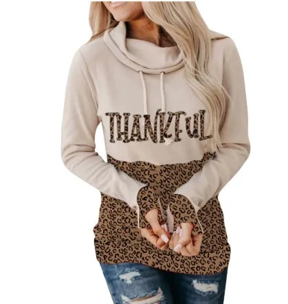 Printed Letters Leopard Print Trendy Ladies Sweater Apricot - Shop at LoveMi