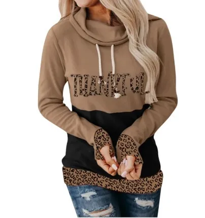 Printed Letters Leopard Print Trendy Ladies Sweater Coffee - Shop at LoveMi