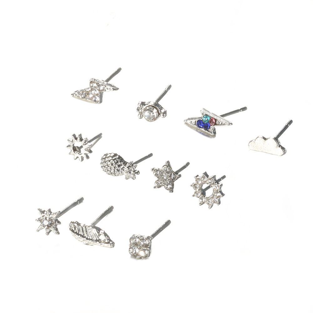 Simple Diamond-studded Pineapple Cloud Lightning 11-piece Earrings