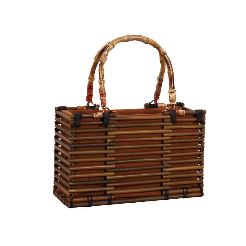 Japanese Style Literary Retro Brown Bamboo Bamboo Woven Bag Handbag Female