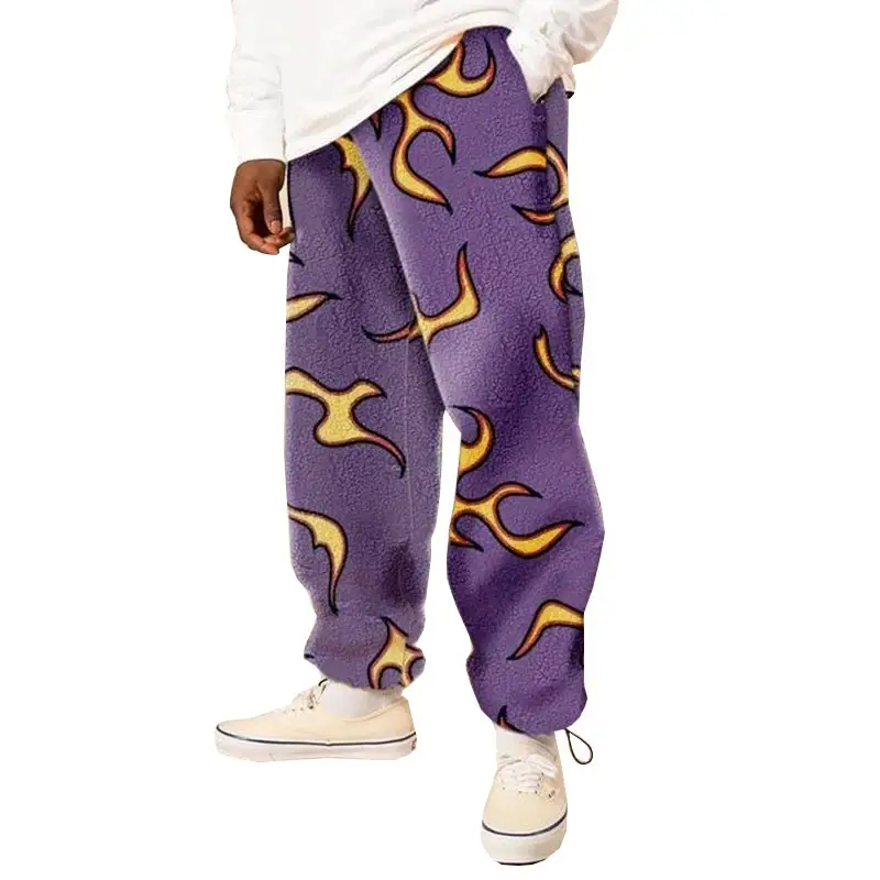 Lamb Velvet Printed Loose Mid-Rise Casual Pants