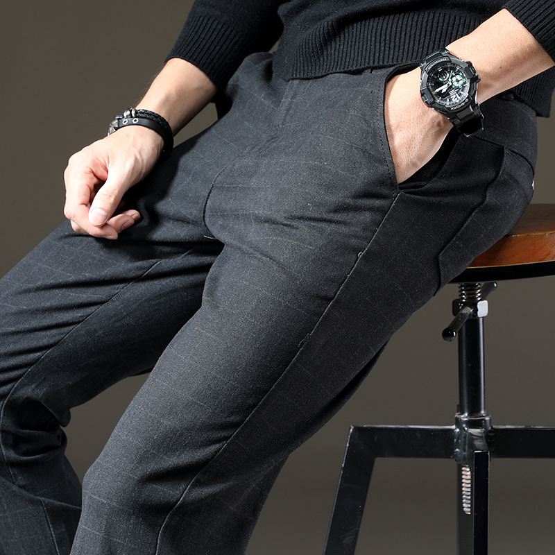 Trendy Stretch Dark Plaid Casual Pants Men