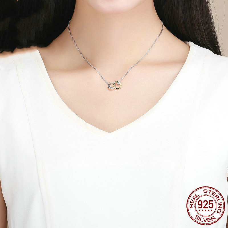 S925 Sterling Silver Necklace With Real Gold Plated Sun And Moon Clavicle Chain