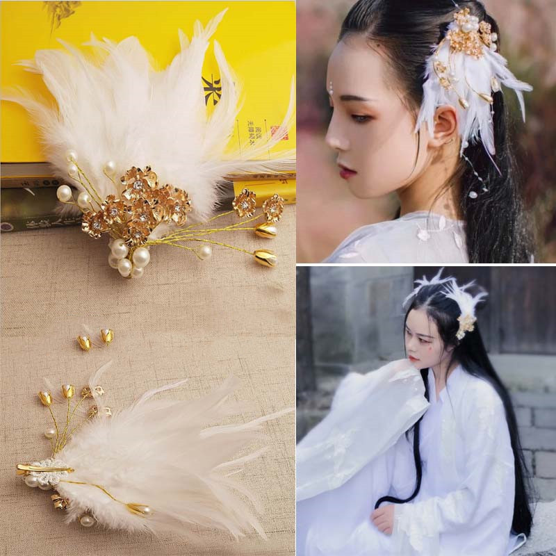Hanfu Handmade Headdress Antique Accessories Feather Hairpin Antique Multicolor Headband