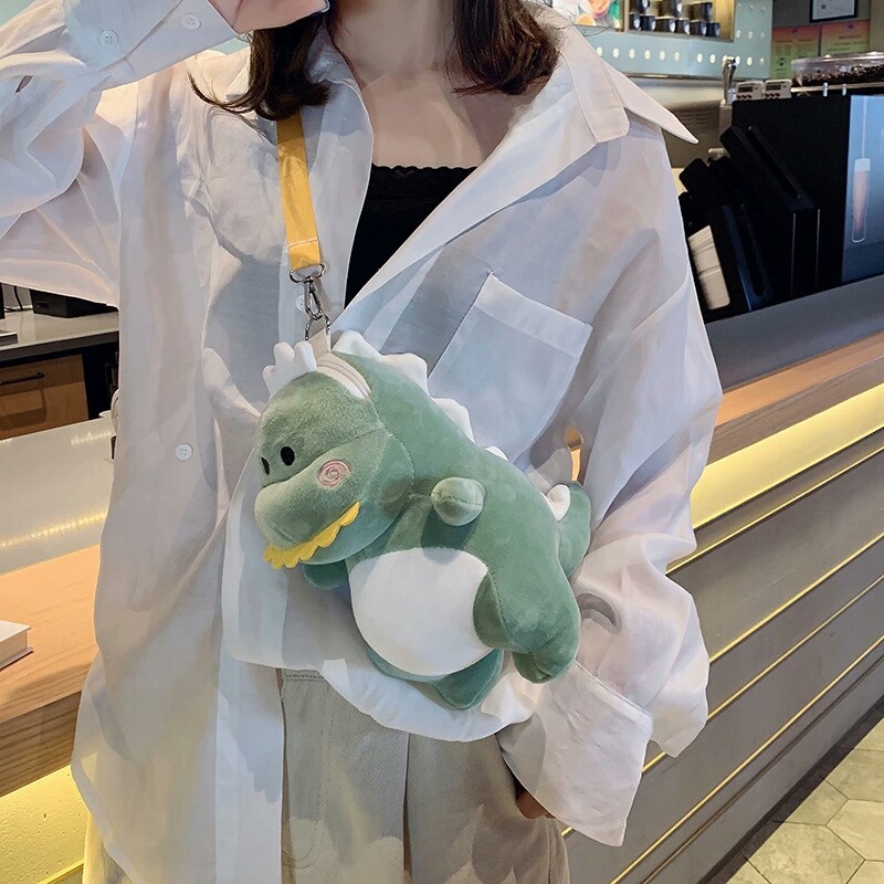 Cute Dinosaur Bag | Green Plush Dino Purse