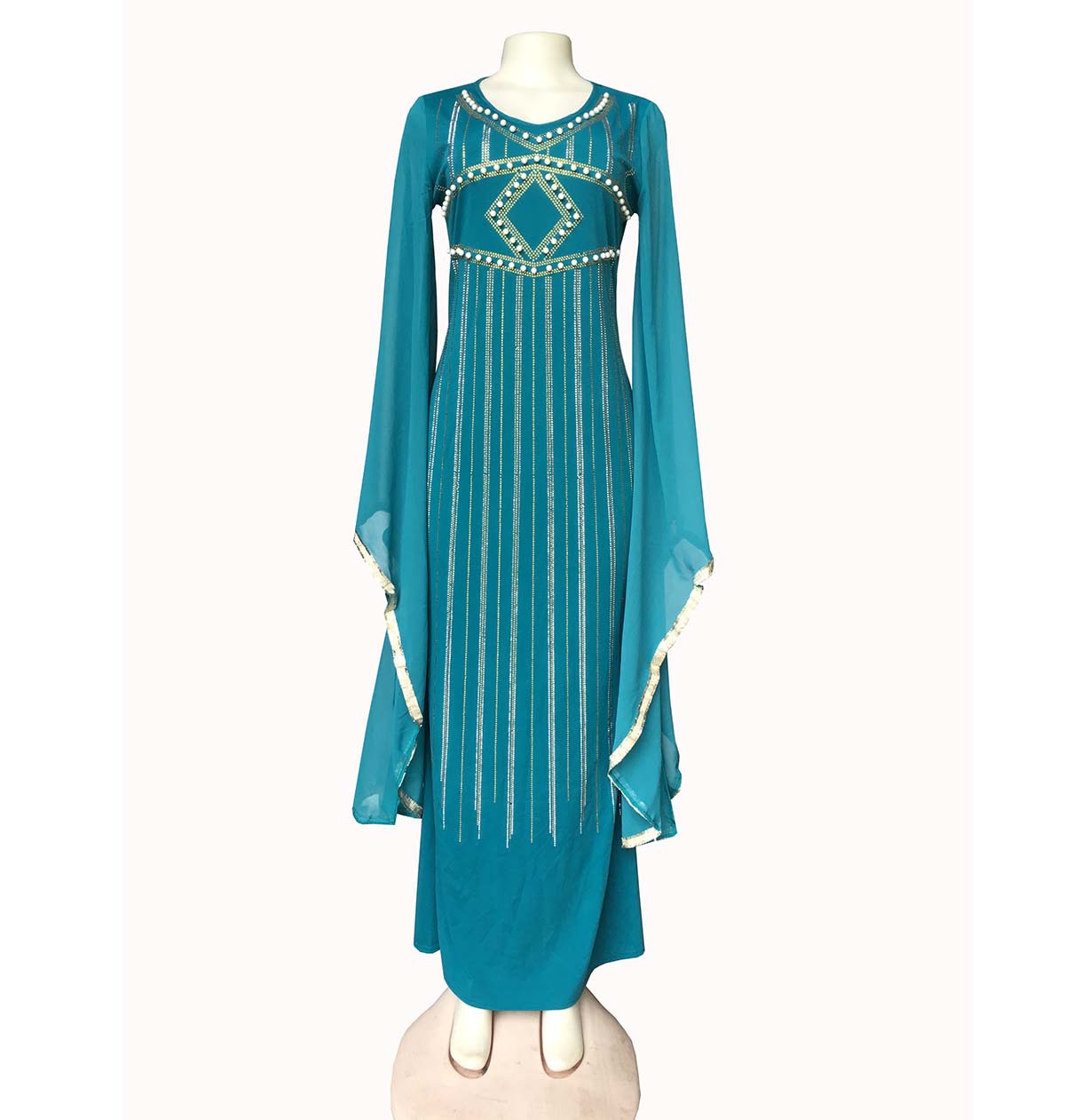 Hot Rhinestone Beads Exaggerated Chiffon Big Sleeves Slim Mermaid Dress