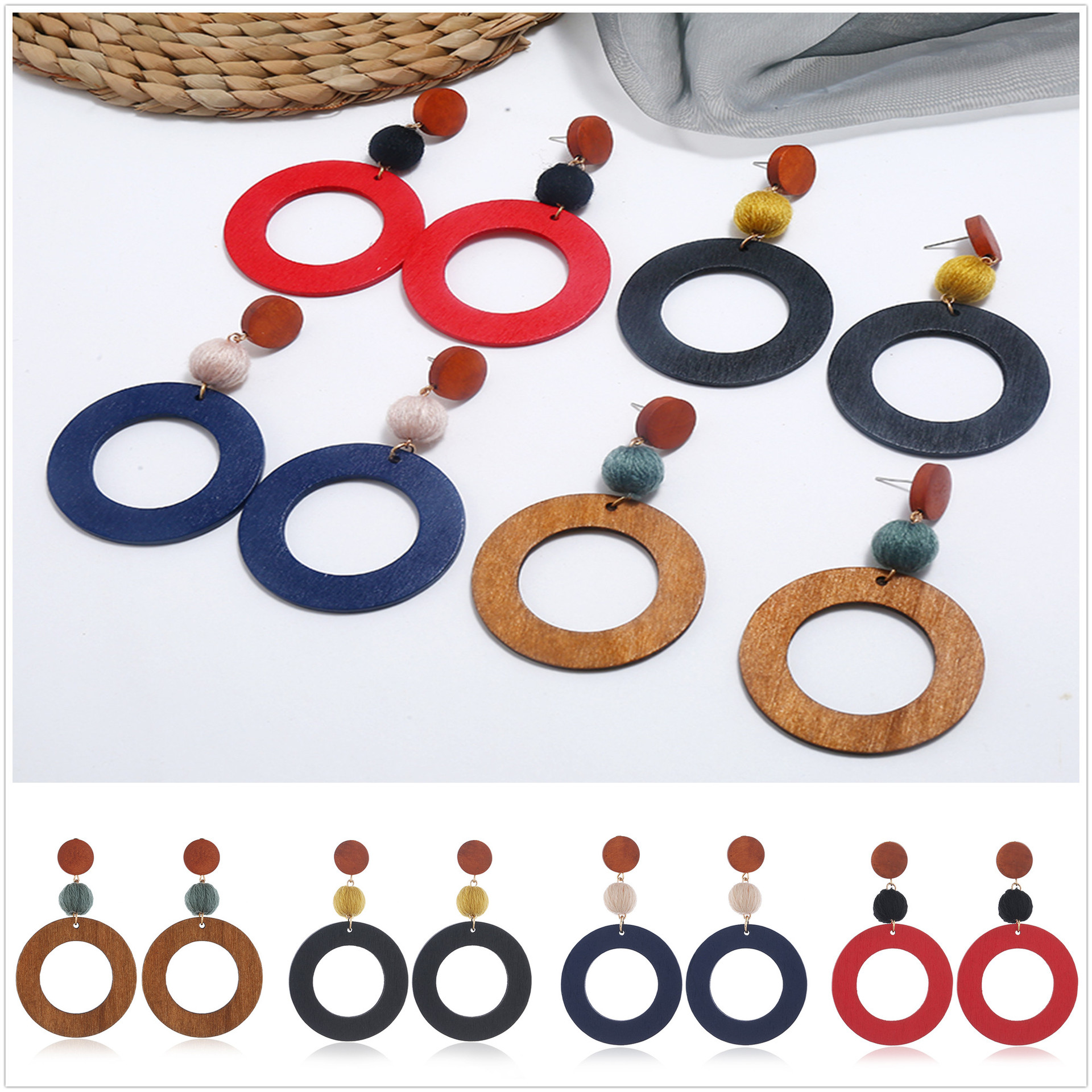 Japanese And Korean Fashion Retro Wooden Long Ring Earrings