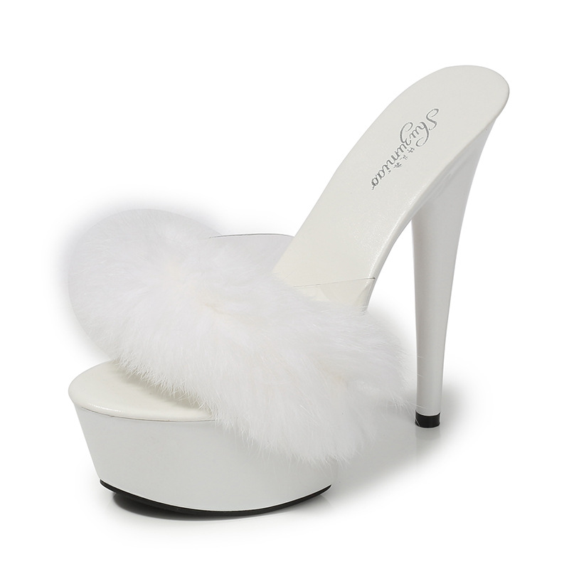 Rabbit Hair Special High-heeled Shoes With ThinSsexy Black