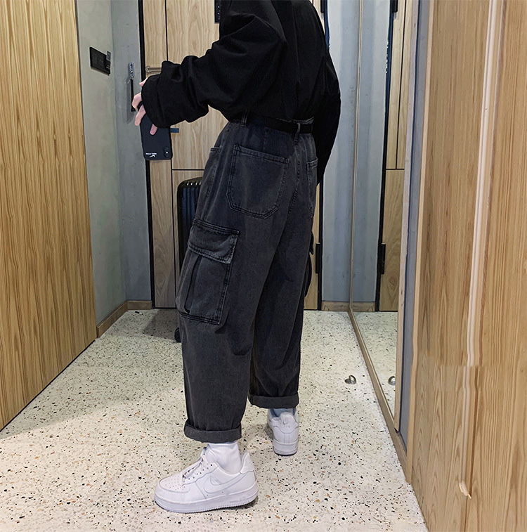 Hong Kong Style Straight Leg Wide-Leg Pants Men's Jeans