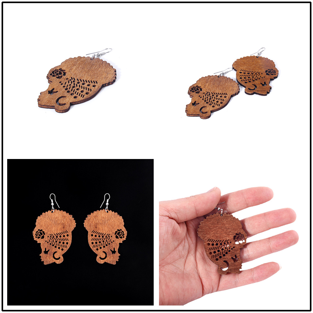 Korean Style Personality Exaggerated Head Earrings For Girls DIY Fashion Wood Earrings