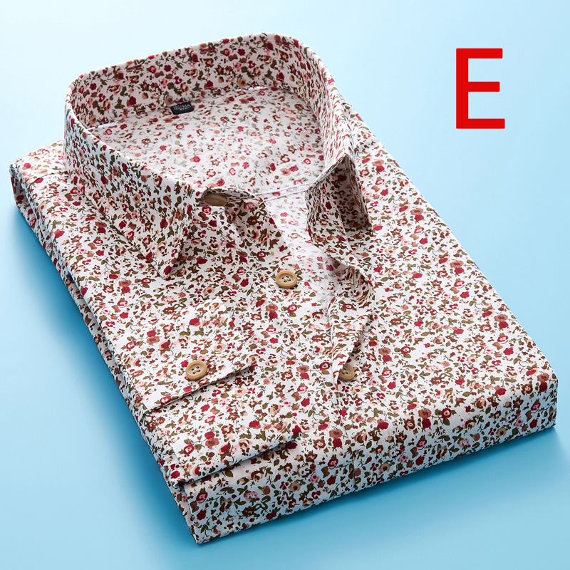 Long Sleeve Printing Casual Men's Floral Shirt Sand