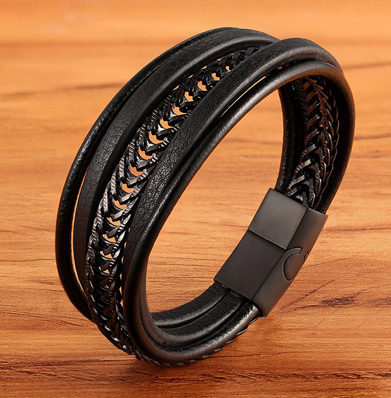 Stainless Steel Men's Leather Simple And Versatile Punk Men's Jewelry Bracelet