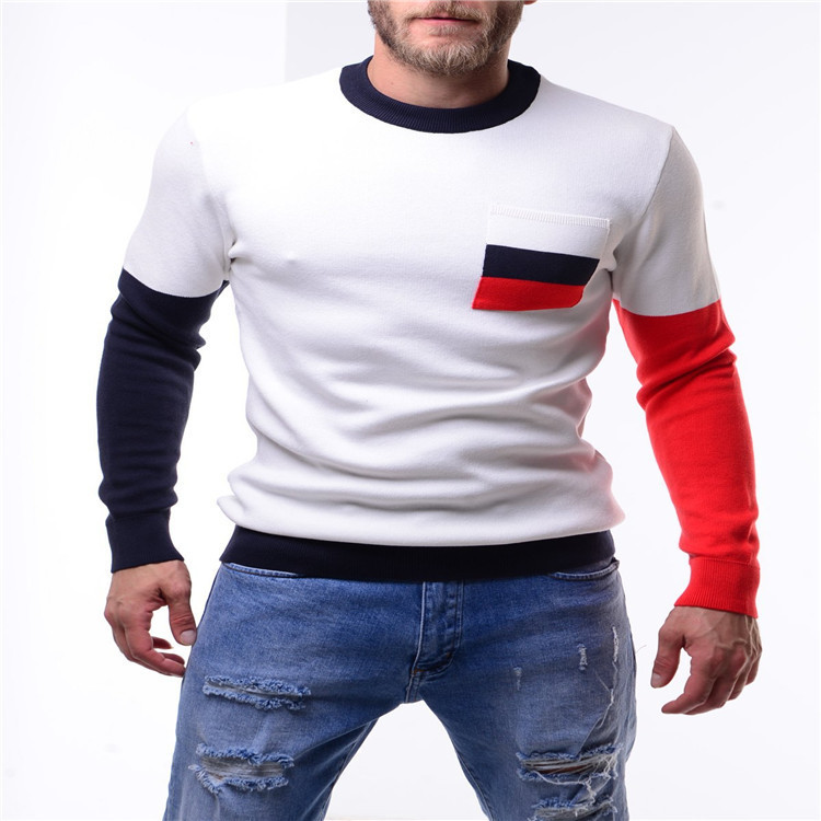 Round Neck Knitted Long Sleeves Matching Color Spliced Blouse