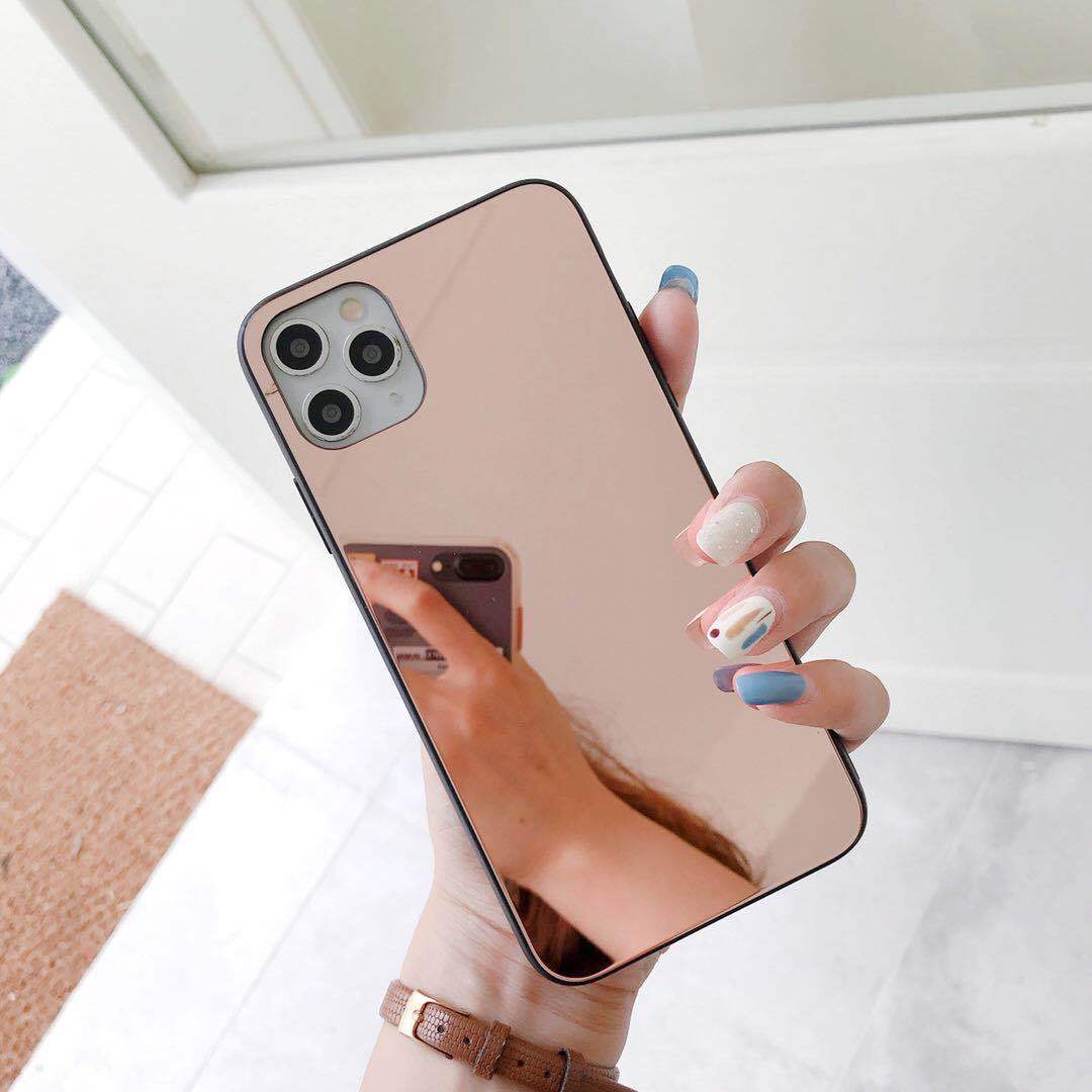 Compatible with Apple , Electroplating Color Edge Laser Mirror Glass Phone Case