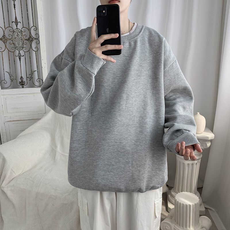 Hong Kong Style Round Neck Plus Velvet Sweater Men