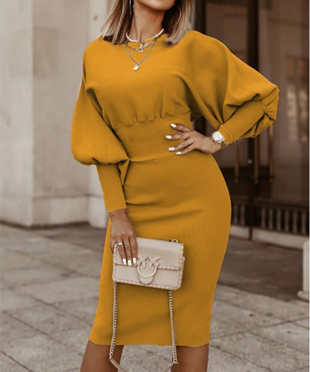 Women's Lantern Sleeve Waist Slim Fit Hedging Temperament Dress