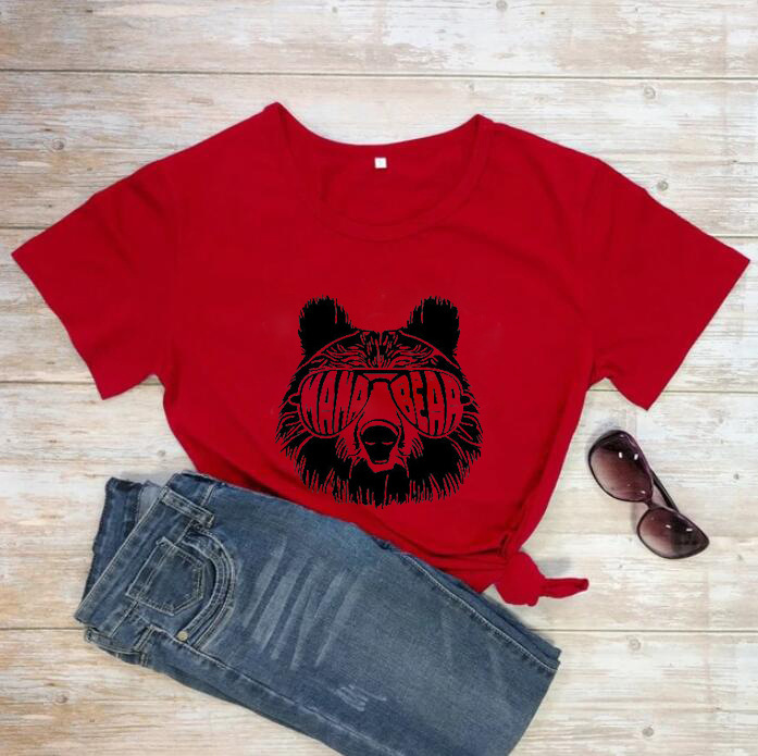 Letter Street Bear Face Print Short Sleeve