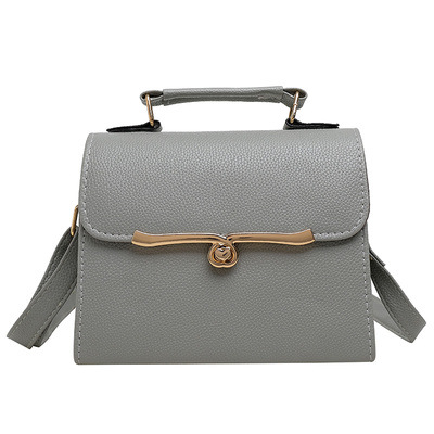 Fashion Korean Style PU Lychee Pattern Solid Color Ladies Handbag