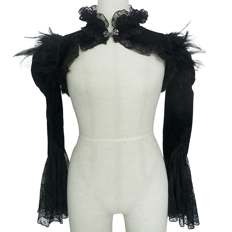 Feather Shawl Ultra Short Standing Collar Flared Sleeve Coat