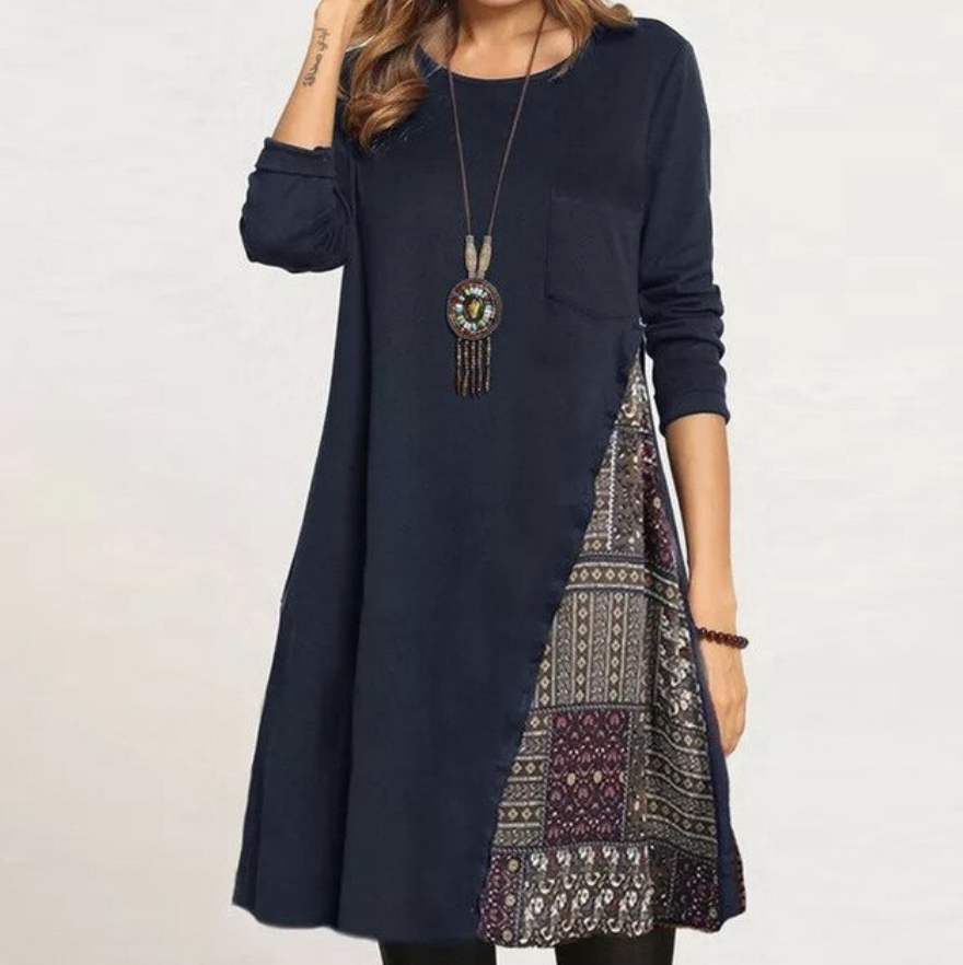 Women's Stitching Solid Color Long-Sleeved Dress