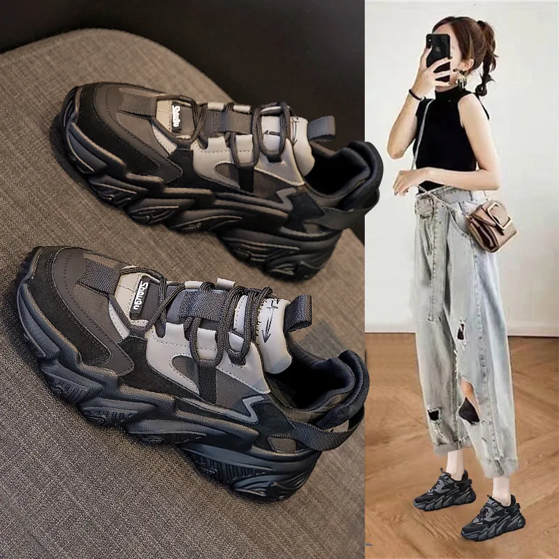 Shoes Women New Thick Soled S Versatile Sports Black